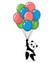 Funny panda with balloons flying