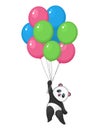 Funny panda with balloons flying