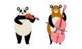 Funny Panda and Bear Character Playing Violin and Cello Performing Concert Vector Set Royalty Free Stock Photo