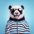 Funny Panda Bear With Sunglasses And Striped Jacket