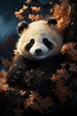 Funny panda in flowers. Created with Generative AI