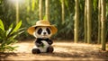 Funny panda bear hat a background of bamboo giant forest beautiful fluffy outdoor