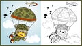 Cartoon of funny paratroopers in the sky