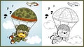 Funny cartoon of paratroopers on the sky