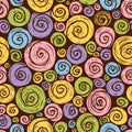 Funny pattern with spirals on a black background.