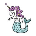 Funny patterned mermaid unicorn in love, illustration