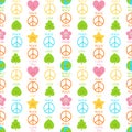 Funny Peaceful Kawaii vector seamless pattern. World Happiness day Royalty Free Stock Photo
