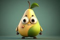 Funny pear character with eyes and mouth on green background