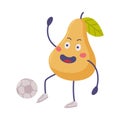 Funny Pear Character Passing Ball Playing Football Vector Illustration