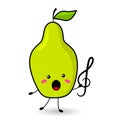 Funny pear sings in a cartoon style