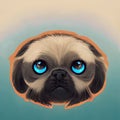 Funny Pekingese dog breed portrait. The head of a shaggy little dog. Dog portrait icon. AI-generated