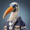 Funny Pelican In Glasses And Jacket: Photorealistic Humorous Wimmelbilder Art