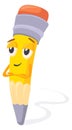 Funny pencil cartoon mascot. Education character with smiling face