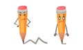 Funny pencils characters set. Cute stationery tools with funny emotional faces cartoon vector illustration