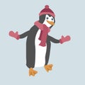 Funny penguin wearing winter clothes.