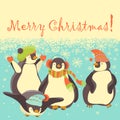 Funny penguins friends celebrating Christmas