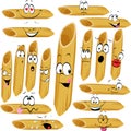 Funny Penne Pasta Cartoon Character with Many Facial expressions - Vector