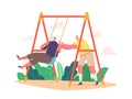 Funny Pensioners Swinging on Teeter-totter, Elderly Characters Playing and Fun Together. Old Loving Couple Outdoor Fun