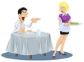 Angry client quarreling with waitress. Funny people Royalty Free Stock Photo