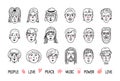 Funny people avatars, Faces of men and women. Doodle portraits of people, Hand-drawn trendy hipster girls and boys