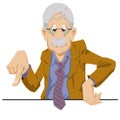 Cartoon Elderly businessman points finger. Funny people