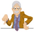 Cartoon Elderly businessman points finger. Funny people Royalty Free Stock Photo