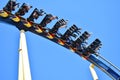 Funny People face down in amusement Montu Rollercoaster. at Bush Gardens Tampa Bay Theme Park.