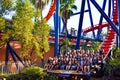 Funny people having fun terrifying trip in Rollercoaster at Bush Gardens at Bush Gardens Tampa Bay Theme Park