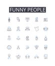 Funny people line icons collection. Comedians, Jokers, Clowns, Witty individuals, Amusing people, Humorous folks