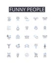 Funny people line icons collection. Comedians, Jokers, Clowns, Witty individuals, Amusing people, Humorous folks