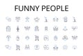 Funny people line icons collection. Comedians, Jokers, Clowns, Witty individuals, Amusing people, Humorous folks