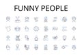 Funny people line icons collection. Comedians, Jokers, Clowns, Witty individuals, Amusing people, Humorous folks Royalty Free Stock Photo