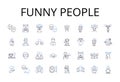 Funny people line icons collection. Comedians, Jokers, Clowns, Witty individuals, Amusing people, Humorous folks Royalty Free Stock Photo