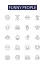 Funny people line vector icons and signs. Amusing, Witty, Jocular, Comical, Ridiculous, Comedic, Jesting, Zany outline Royalty Free Stock Photo