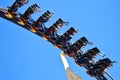 Funny people upside down wearing their shoes in amazing Montu Rollercoaster at Bush Gardens The