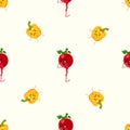 Funny pepper radish characters seamless pattern