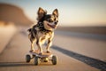 funny pet chihuahua dog on a skateboardGenerative AI