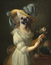 Funny Dog, Marie Anoinette, Surreal Oil Painting Royalty Free Stock Photo