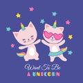 Funny pet white cat unicorn. Cute vector graphics for little kids Royalty Free Stock Photo