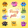 Funny pets icon set