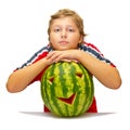 Funny photo of boy with watermelon