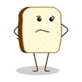 Funny piece of bread character with puzzled dissatisfied face expression. Diet and proper nutrition, adherence to daily diet. Flat