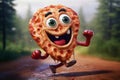 Funny piece of pizza with legs.