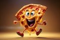 Funny piece of pizza with legs.
