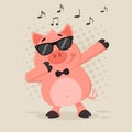 Funny Pig Cartoon Character With Sunglasses Dab Dabbing. Vector Illustration