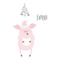 Funny pig Christmas card Royalty Free Stock Photo
