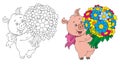 Funny pig with flowers Royalty Free Stock Photo