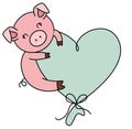 Funny pig flying on top of heart shaped balloon Royalty Free Stock Photo