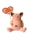 Funny pig with heart Happy birthday