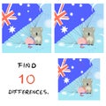 Funny pig with koala illustration. Find 10 differences.